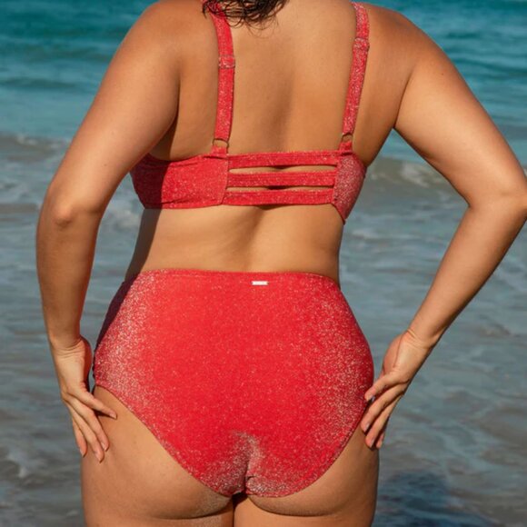 BERLOOK Red Lurex Plus Size Bikini Set Size 16 | NWT | Sparkly Cut Out - Picture 3 of 5